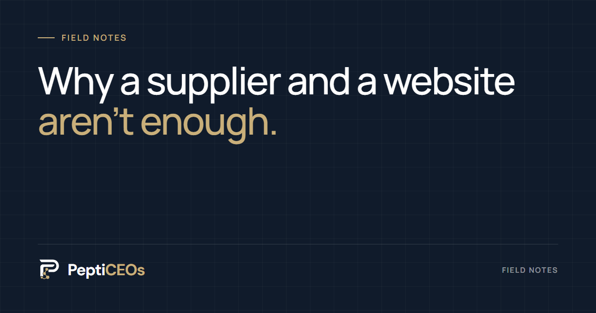 Why a supplier and a website aren&rsquo;t enough to build a peptide business.